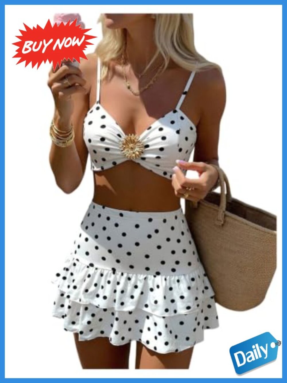 Polka Dot 2Piece Crop Top & Ruffle Mini Skirt Set Sleeveless Party